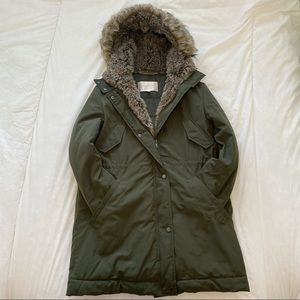 Khaki green faux fur winter jacket Unisex Size 10
